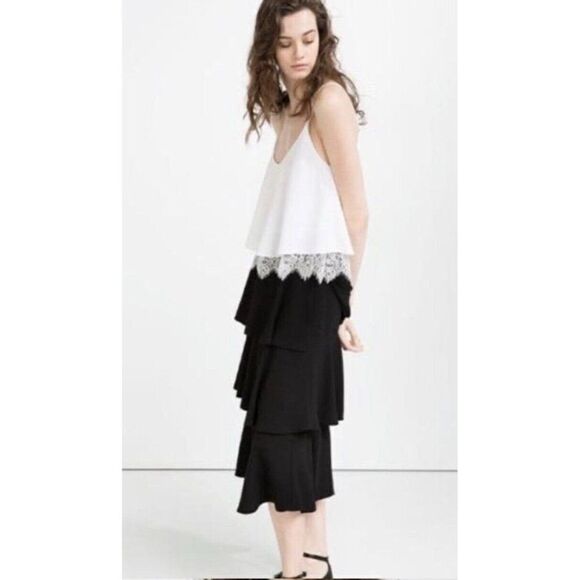 zara 2366/840/251 Solid White Lace Trim Scoop Neck Tank Top Cami Small - Picture 3 of 7